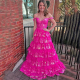 Puffy Off-Shoulder Evening Dress | Layered Tulle Sweetheart Prom Gown