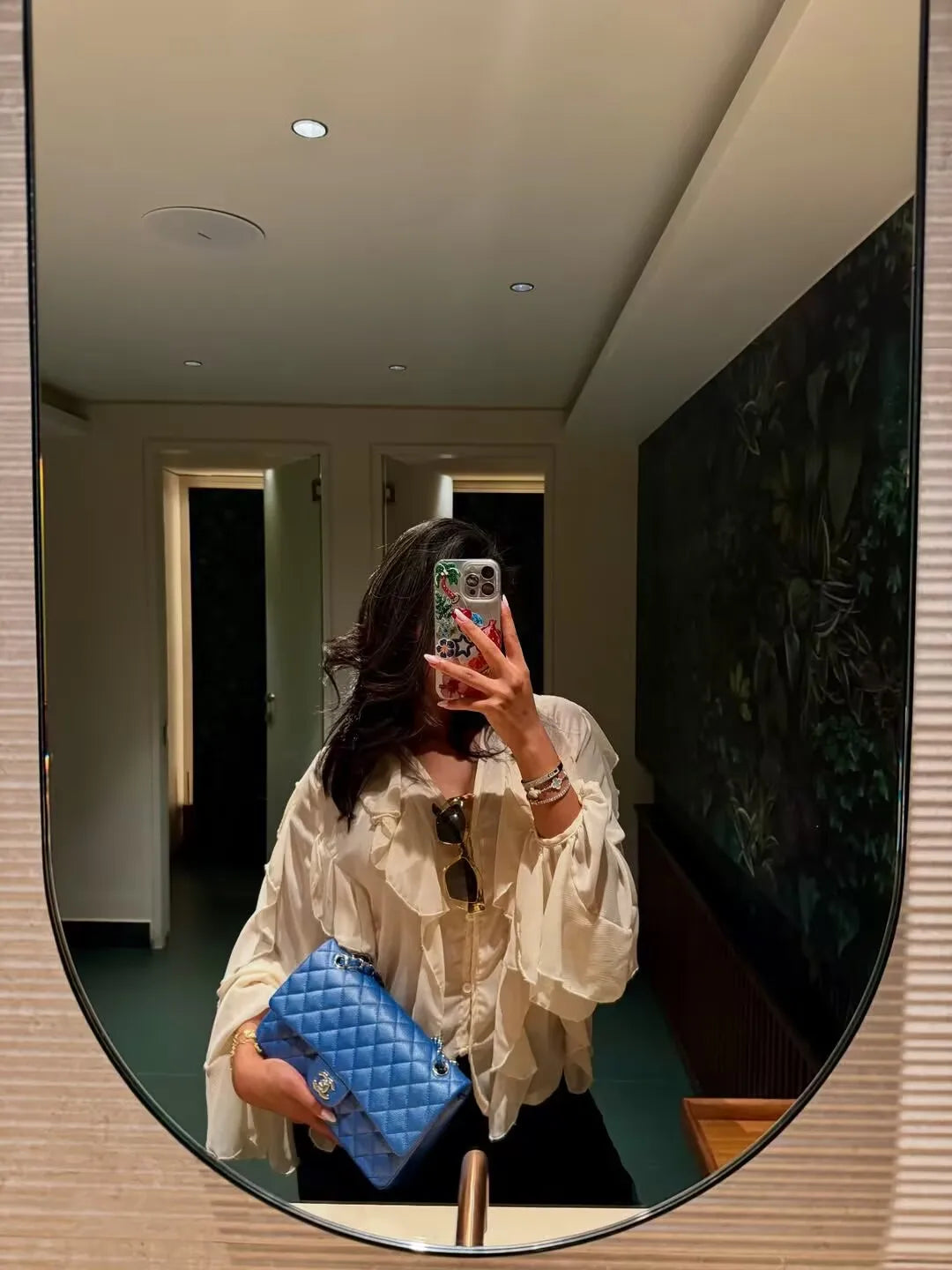 Women’s Sexy Semi-Sheer Ruffle Blouse | V-Neck Long Sleeve Button-Down Shirt