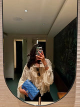 Women’s Sexy Semi-Sheer Ruffle Blouse | V-Neck Long Sleeve Button-Down Shirt
