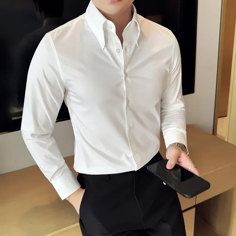 Herren Luxus Hemd mit großem Kragen – Hochwertiges, einfarbiges Slim Fit Hemd