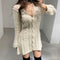Women’s Cable Knit Sweater Dress – Long Sleeve Button Down Mini Dress