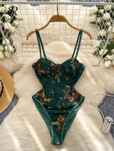 French Retro Corset Bodysuit Sexy Lace Print Patchwork Night Club Romper