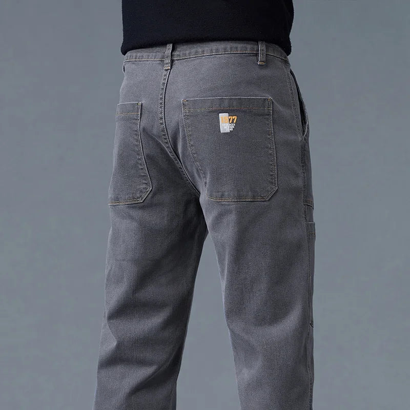 Korean Style Slim Fit Jeans | Men's Comfortable Gray Straight Leg Denim