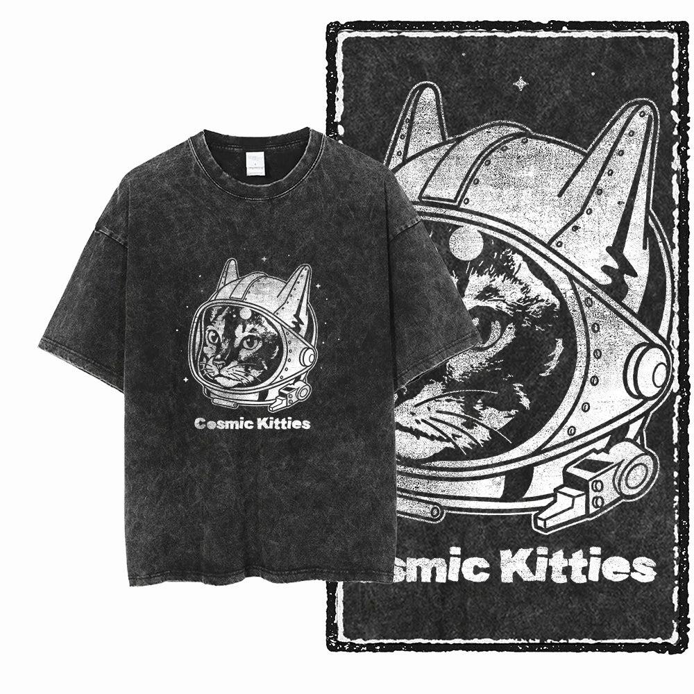 Acid Washed Cat Graphic T-Shirt | Unisex Exclusive Streetwear Tee