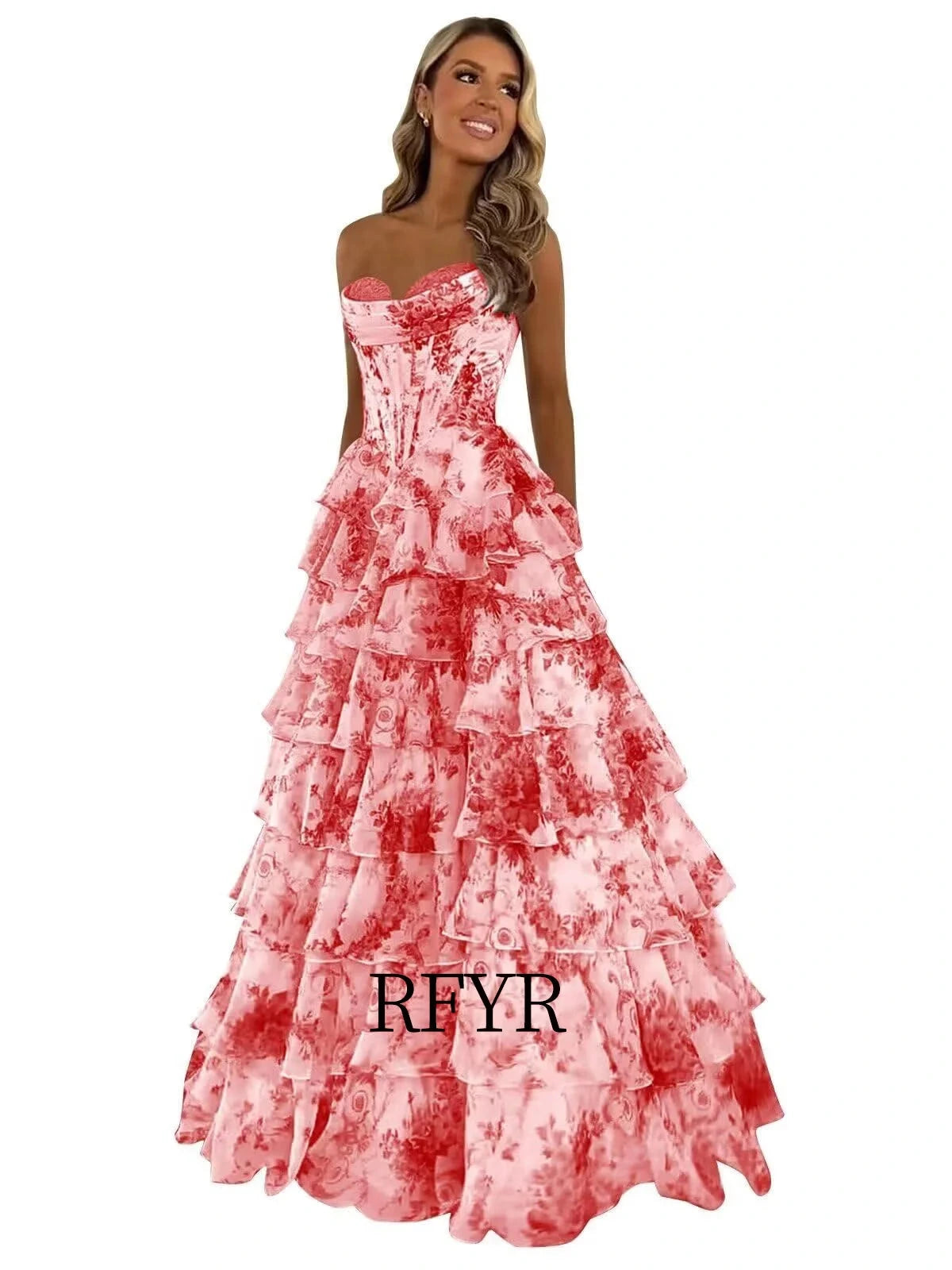 Elegant A-Line Floral Prom Dress | Floor-Length Pleated Evening Gown