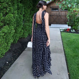 Elegantes, langes Polka-Dot-Kleid für Damen – luxuriöses Halter-Kleid mit Schalband
