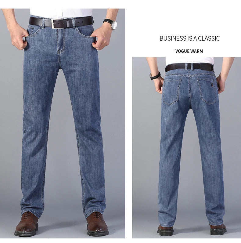 Summer Elastic Men's Jeans | Fashion Business Straight Stretch Denim