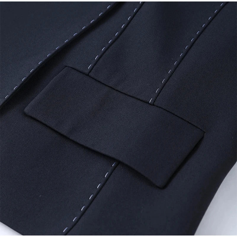 Women’s Casual Black Blazer – Loose Fit Double-Breasted Jacket