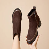 Women’s Genuine Leather Ankle Boots – Pointed Toe Chunky High Heel Boots