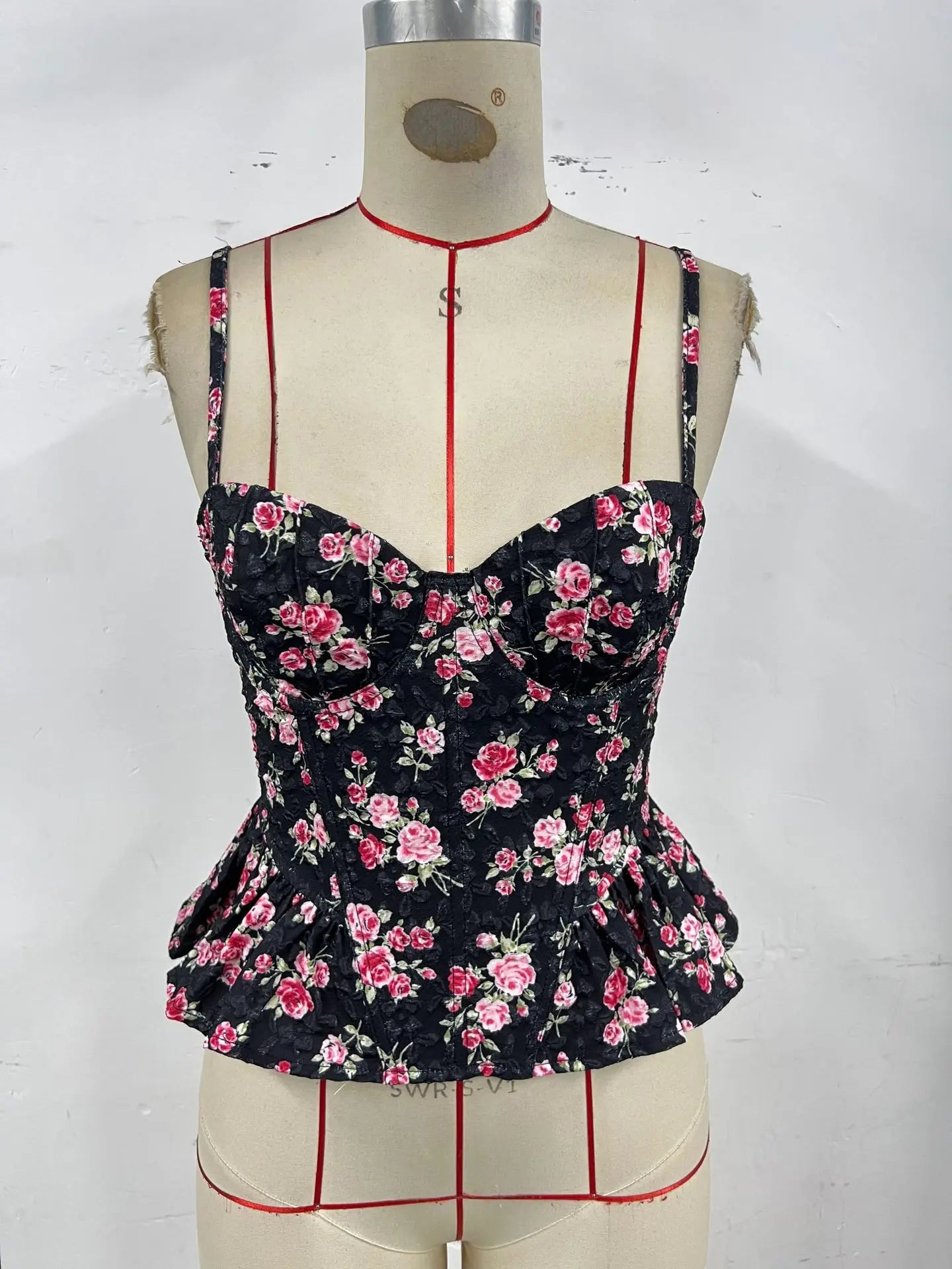 Women’s Floral Corset Crop Top | Lace-Up Sexy Halter Tank Top