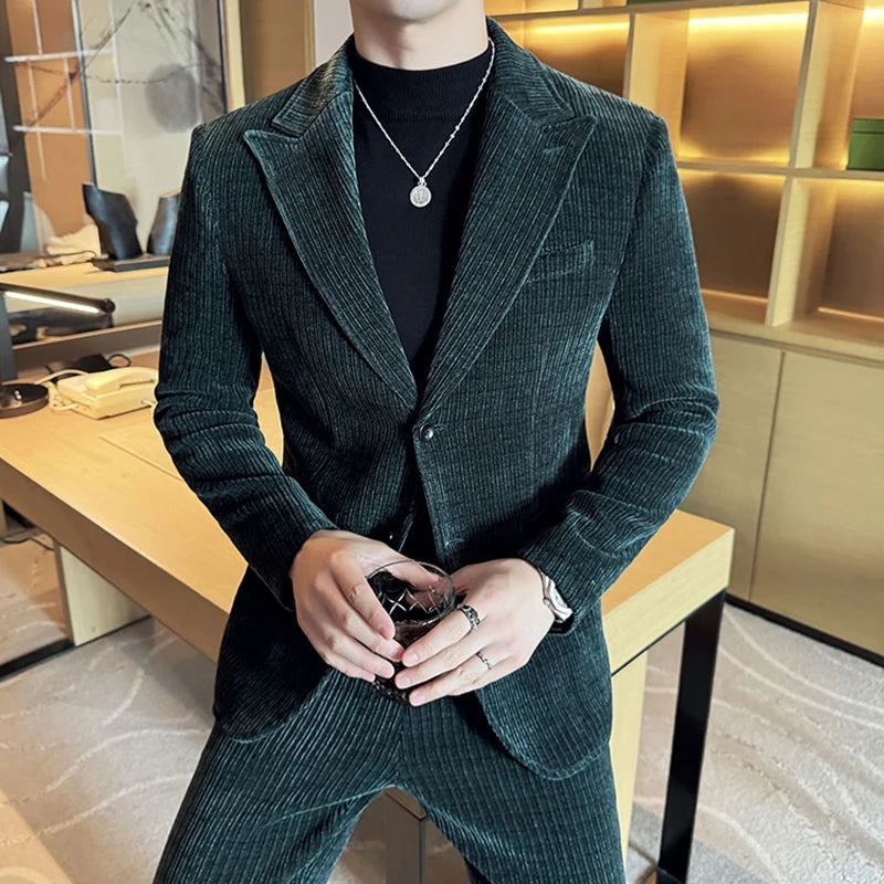 Herren Cordanzug im italienischen Stil (Sakko + Hose) – Hochwertiges zweiteiliges Slim-Fit-Set