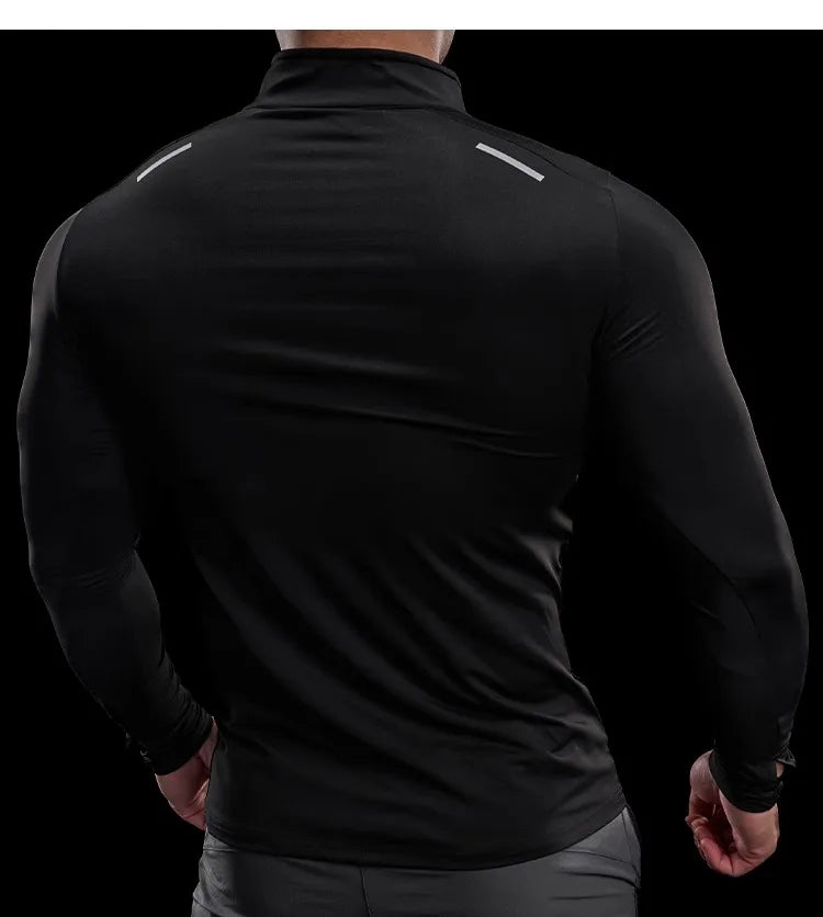 Herren Langarm-Stehkragen-Trainingsshirt mit halbem Reißverschluss