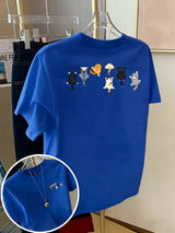 Women's Oversized Cotton Cartoon Cat Print T-Shirt