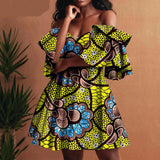 African Off-Shoulder Mini Dress High-Waist Ankara Party Dress For Women