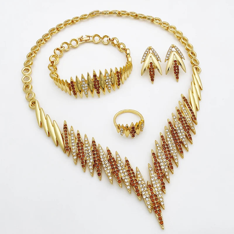Luxuriöses 4-teiliges Schmuckset in Goldfarbe für Damen – Elegantes Set aus Halskette, Armband, Ring und Ohrringen