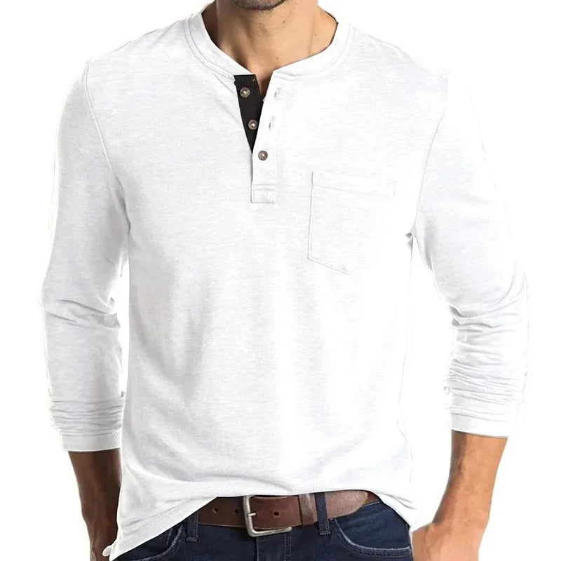 Europäische und amerikanische Herren Langarm Rundhals-T-Shirts Amazon Herren Base Layer Top Außenhandel Herren T-Shirt Henry-Kragen