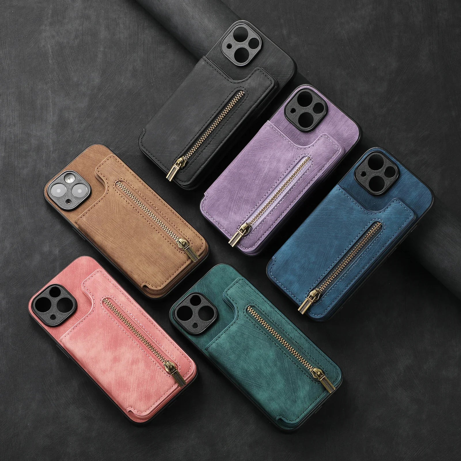 Zipper Wallet Leather Case for iPhone 17 Air 16 15 14 Pro Max | Card Slot Pocket