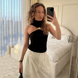 Women’s Gold Ring Sleeveless Off-Shoulder Top – High Elasticity Fashion Slim Vest