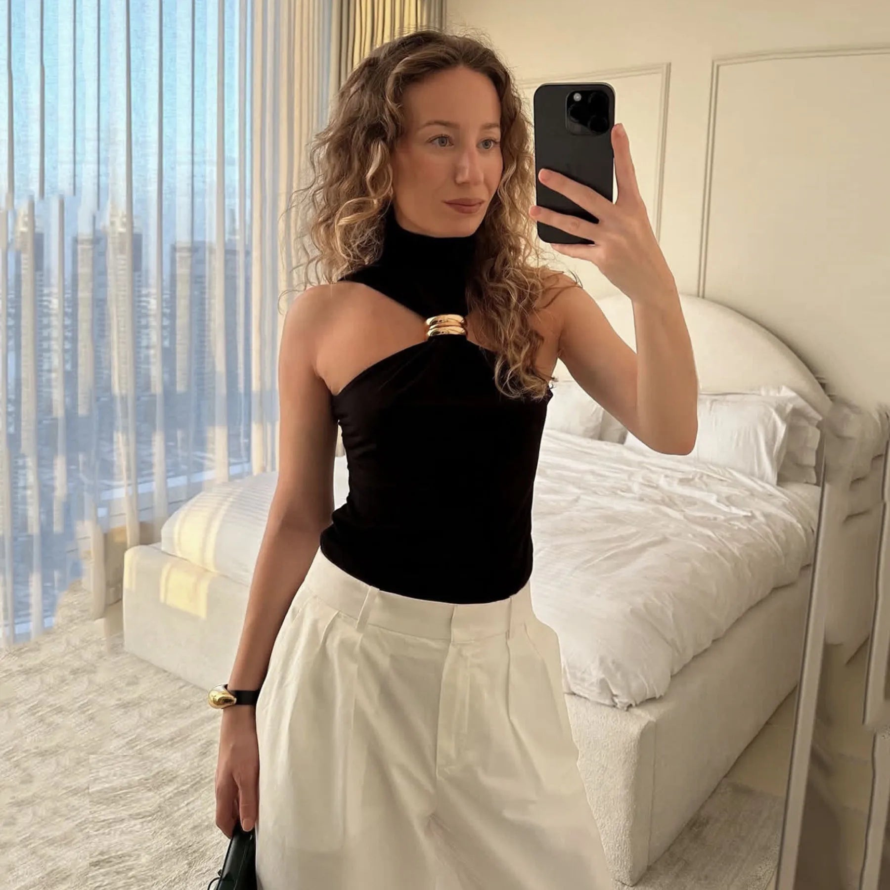 Women’s Gold Ring Sleeveless Off-Shoulder Top – High Elasticity Fashion Slim Vest