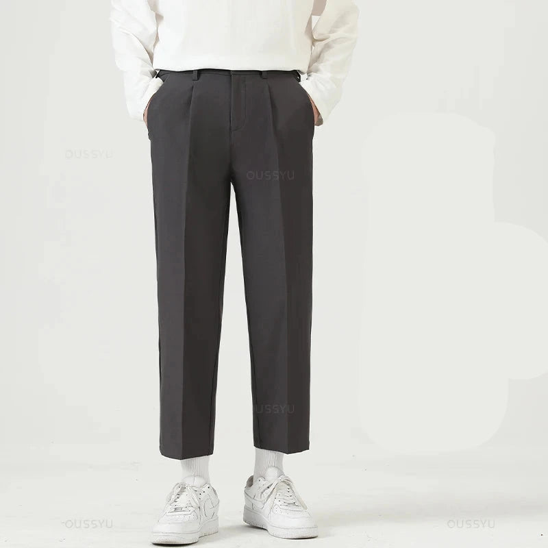 Men’s Smooth Business Suit Pants – Formal Work Trousers, Slim Fit Ankle & Full Length Slacks
