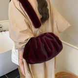 Women’s Soft Faux Fur Cloud Bag – Wrinkled Small Shoulder Bag