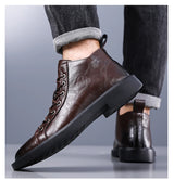 Herren handgefertigte Leder Loafer Stiefel Mode Ethno-Stil Freizeitschuhe Bequem Leicht Atmungsaktiv Herrenstiefel