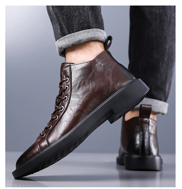 Herren handgefertigte Leder Loafer Stiefel Mode Ethno-Stil Freizeitschuhe Bequem Leicht Atmungsaktiv Herrenstiefel