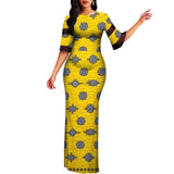Damen Maxi Bodycon-Kleid mit halbem Ärmel und afrikanischem Dashiki-Print