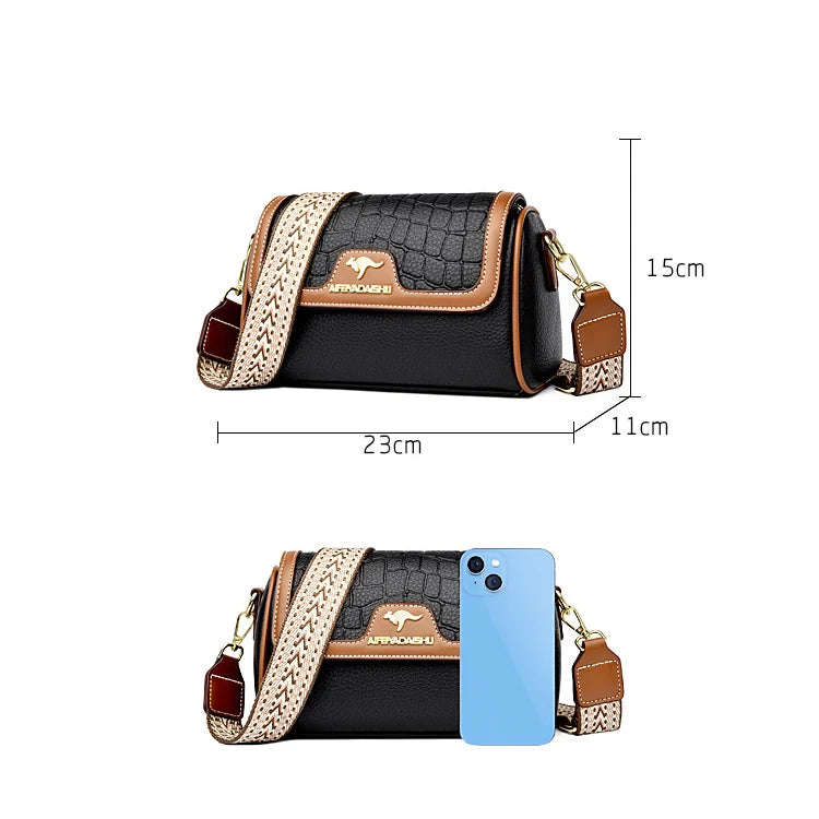 Schultertasche aus PU-Leder mit Steinmuster | Modische Umhängetasche für Mütter