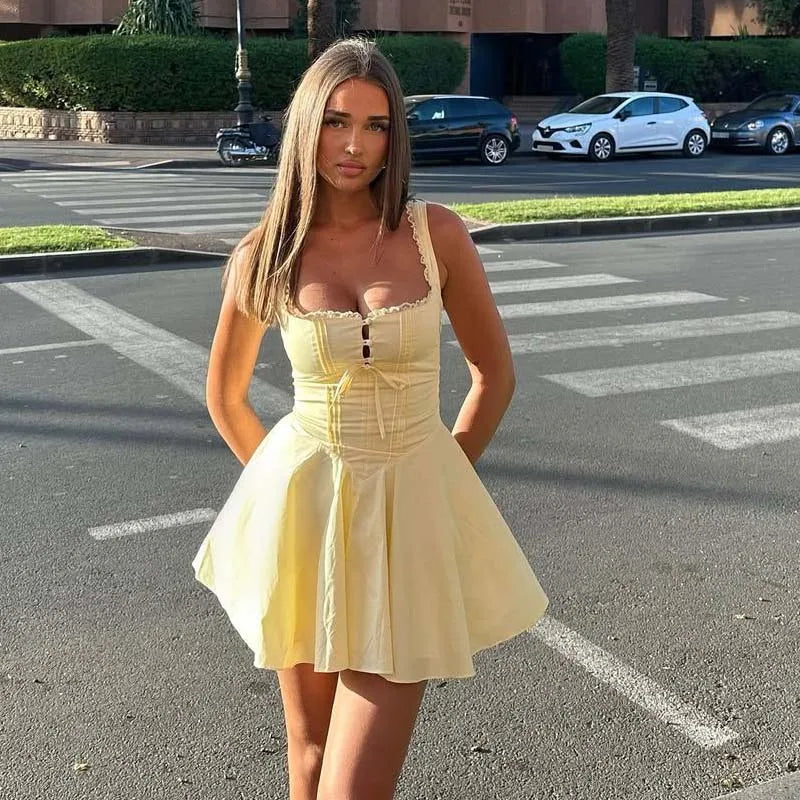 Elegantes Party-Minikleid für Damen – Sexy ärmelloses A-Linien-Sommerkleid mit niedriger Taille