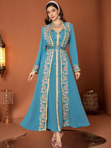 Das „Saphir-Illusion“-Kleid – Signature Blue Spitze & Diamantimitat 2-Teiler – Luxus Dubai Party Kaftan