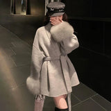 Luxuriöser Fuchsfell-Woll-Wintermantel für Damen – Eleganter doppelseitiger Wollmantel für Frauen,