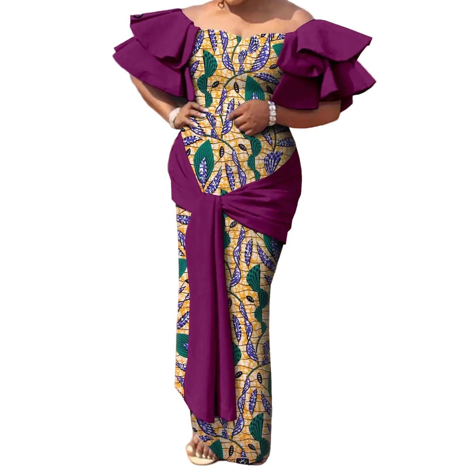 African Strapless Off-Shoulder High Waist Ankara Dress for Women