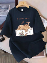 The "Always Tired" Cat Women's Tee: 100% Cotton Loose Fit Top with Minimalist Sleeping Cat Print