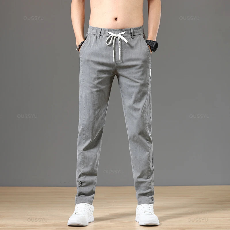 Men’s Classic Cotton Autumn Pants – Elastic Drawstring Waist Jogging Trousers