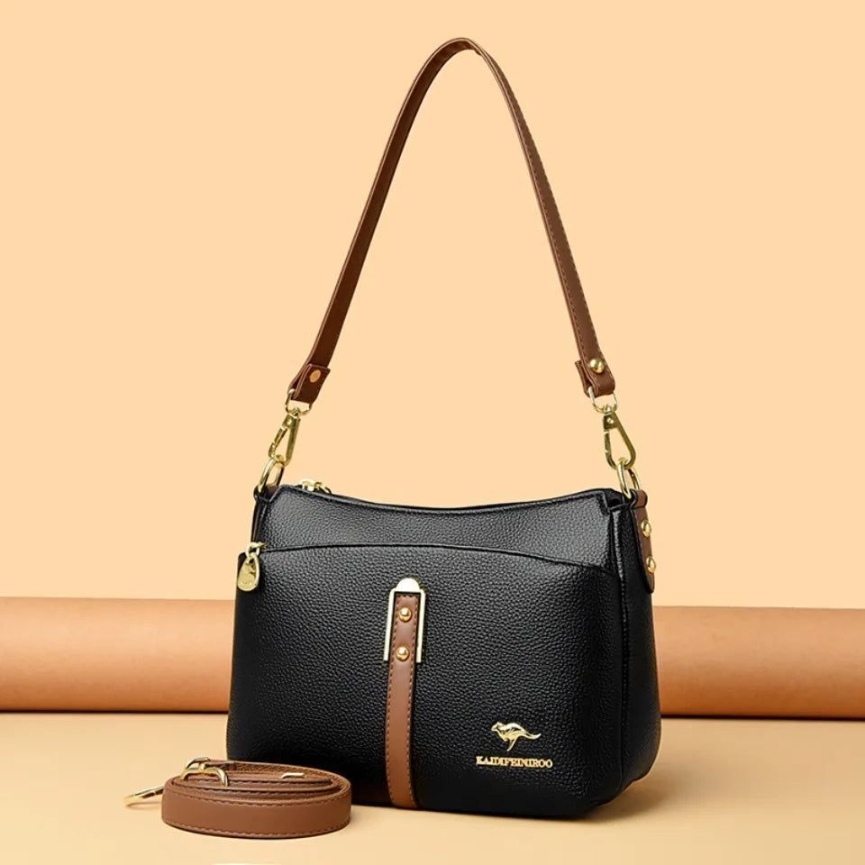 Designer-Schultertasche aus weichem Premium-Leder mit drei Fächern
