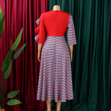 Elegantes Damen-A-Linien-Kleid mit 3D-Blumen – Herbstmode, afrikanisches Abendkleid mit Karomuster