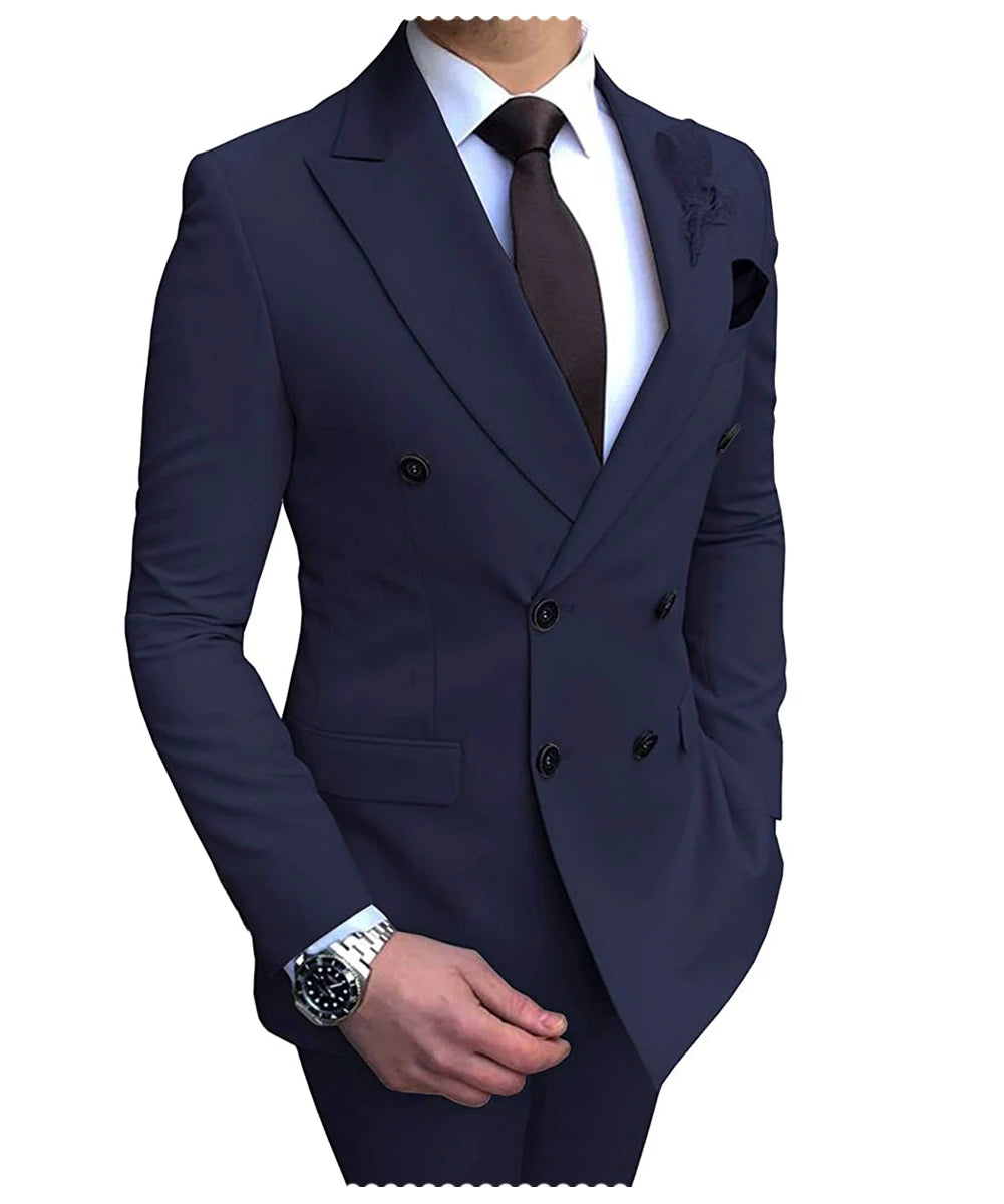 Herren Zweiteiliger Zweireiher-Anzug – Slim Fit Sakko mit fallendem Revers, legerer Smoking