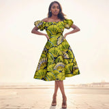 Afrikanisches Ankara-Print Midikleid für Damen | Kurzärmliges Kleid mit hoher Taille