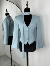 Women's Scarf-Neck Blazer Coat – Single-Breasted Waist-Cinching Jacket