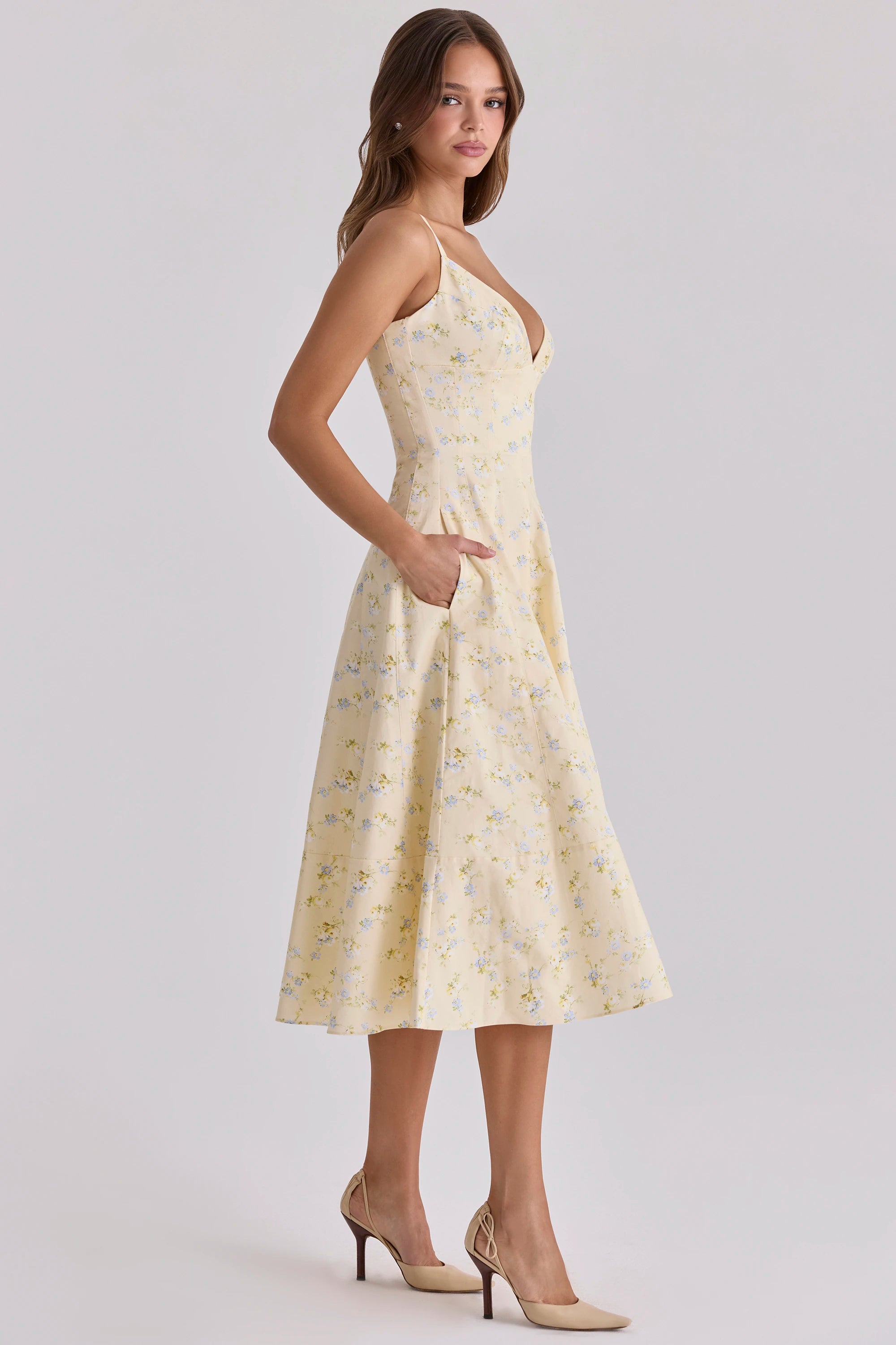 Women's Summer Elegant Floral Print V-Neck Midi Dress