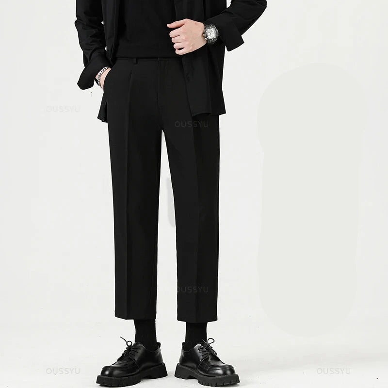 Men’s Smooth Business Suit Pants – Formal Work Trousers, Slim Fit Ankle & Full Length Slacks