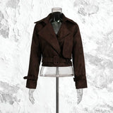 Vintage Wildlederjacke für Damen – Herbstmode Schnür-Mantel Schmale Passform