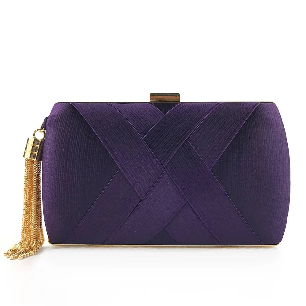 Stylish Silk Bridal Party Purse | Luxury Golden Tassel Evening Handbag