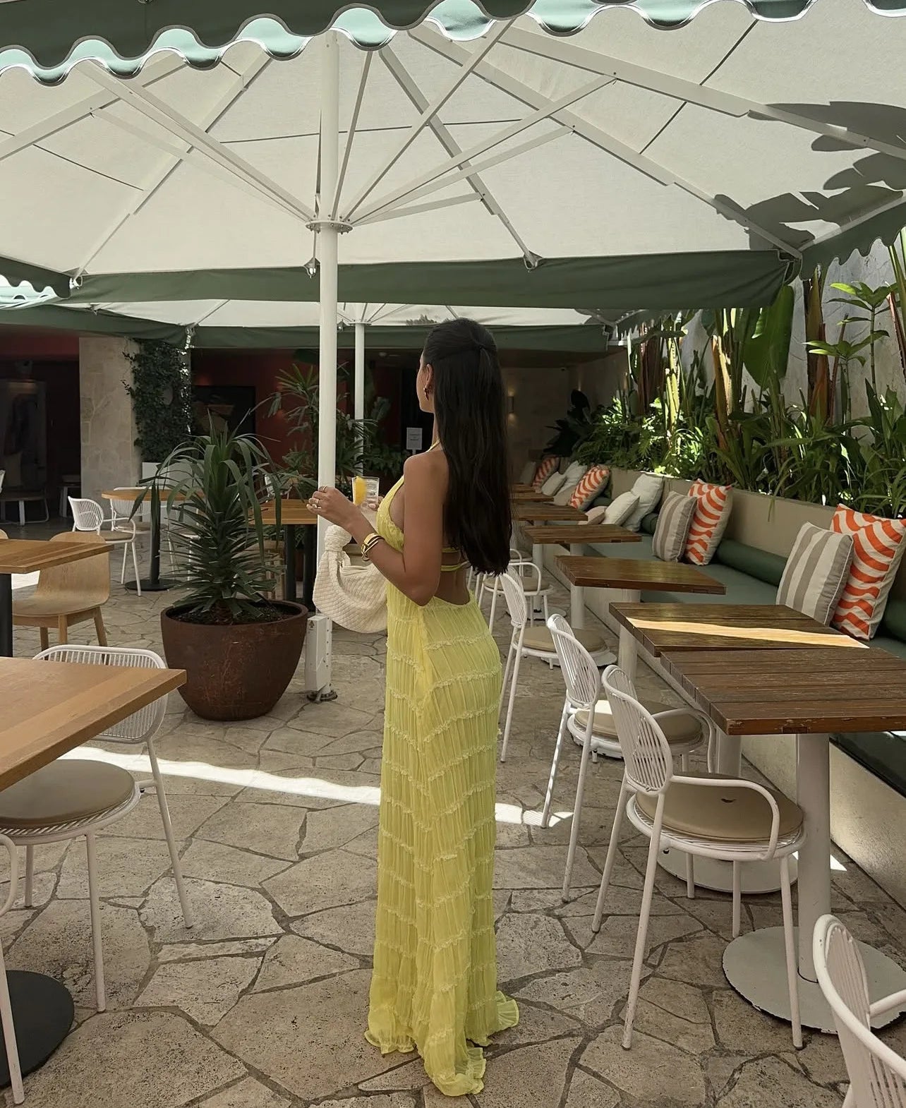 Damen-Maxikleid mit Schnürung am Rücken, rückenfrei, für den Urlaub, Strand, hohe Taille, einfarbig, elegant