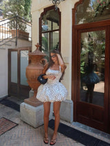 Sexy Backless Polka Dot White Halter Mini Dress – Women’s Lace-Up Back Ball Gown
