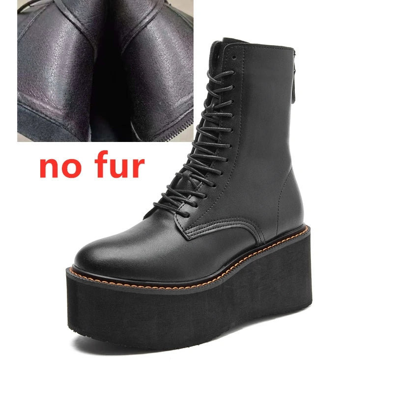 Damen-Stiefeletten aus echtem Leder – Kurzschaftstiefel mit Plateauabsatz