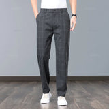 Klassische Herren-Arbeitshose mit Karomuster – Slim Fit Stretch-Businesshose