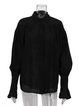 Casual Loose See-Through Shirt – Women’s Autumn Lapel Long Sleeve Blouse
