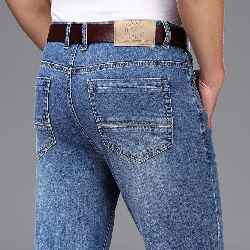 Herren Graublaue Ausgefranste Dünne Jeans | Klassischer Stil Business Fashion Denim